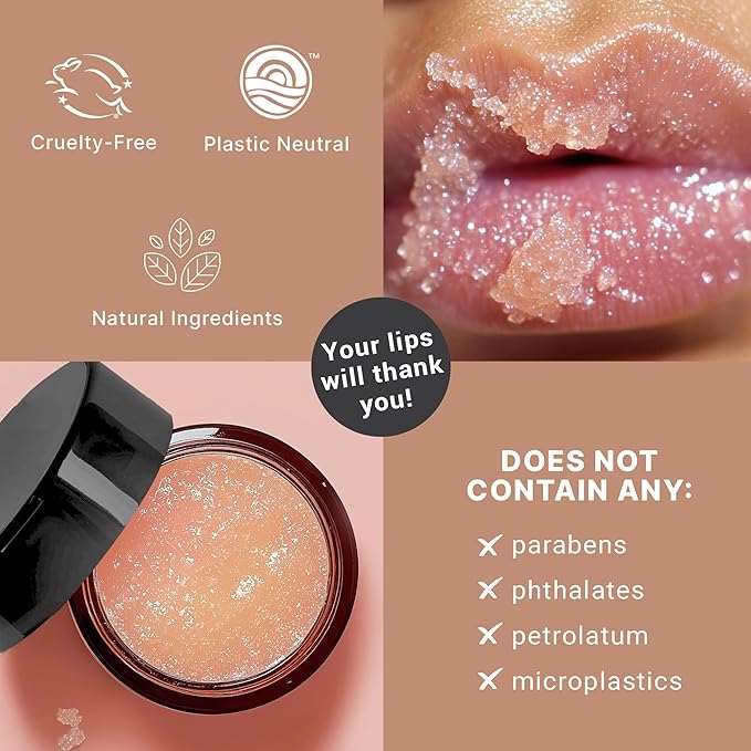 USDA Organic Lip Scrub - USA Made Natural Moisturizing Exfoliator for Dry Lips, Sugar Scrub for Smooth Lips