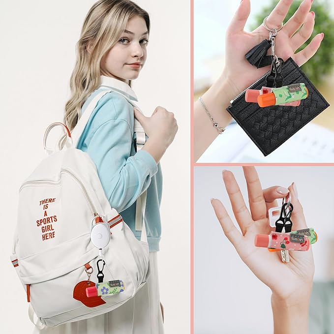 Keychain Chapstick Holder, Lip Balm Holder Lipstick Sleeve Pouch with Clip On, Elastic Lip Gloss Gifts for Friends (Plants, 3pcs)