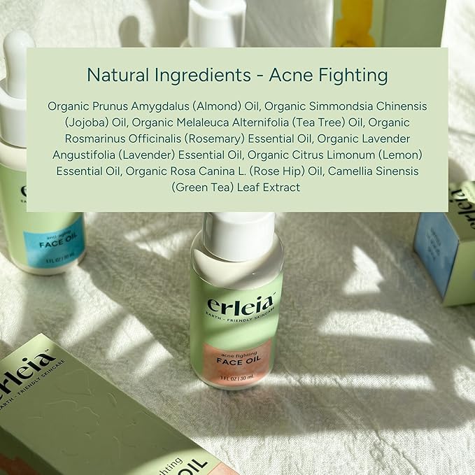 Acne Fighting Face Oil, Moisturizing Facial Oil with Tea Tree Oil, Treats Breakouts and Soothes Skin, Vegan, Cruelty-free, Compostable Bottle