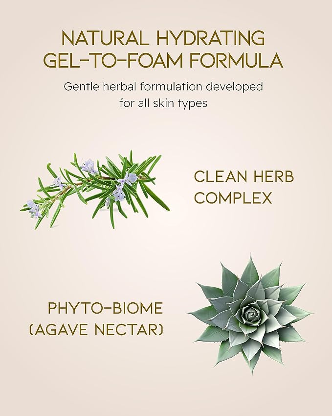 BEYOND Phytoganic Facial Cleansing Foam (6.8fl oz) - Vegan Formula Korean Skin Care. Moisturizing Gel-Type Facial Foam for Impurities & Makeup Removal, lean Herbs, Phyto-Biome