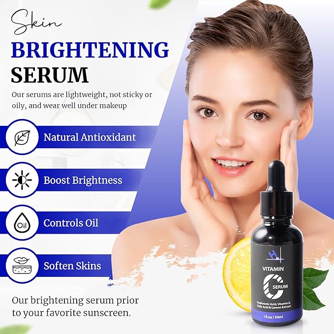HM Vitamin C Serum with Hyaluronic Acid, Vitamin E & 1 percent Kojic Acid | Anti-Aging & Brightening | Reduces Wrinkles & Enhances Skin Radiance