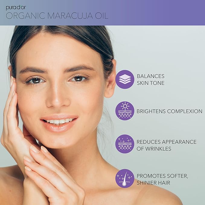 PURA D'OR 4 Oz Organic Maracuja Oil - Passion Fruit Seed Oil - 100% Pure USDA Certified Premium Grade Cold Pressed Body Oil For Hair, Skin & Face - Hydrating Therapy