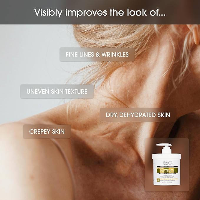 Advanced Clinicals Retinol Body Lotion + Firming Collagen Body Oil 2pc Set | Fragrance Free Retinol Cream Face Moisturizer + Collagen Massage Body Oil | Crepey Skin Care Treatment, 2pc Bundle