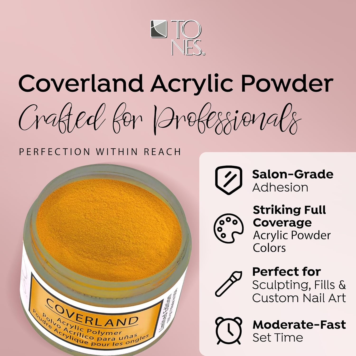 Tones Coverland Acrylic Nail Powder "Autumn Glow" - Limited Edition Acrylic Powder for Nail Design, Sculpting, and Masking Nail Bed Imperfections - Professional Acrylic Nail Supplies - (1.5 Oz)