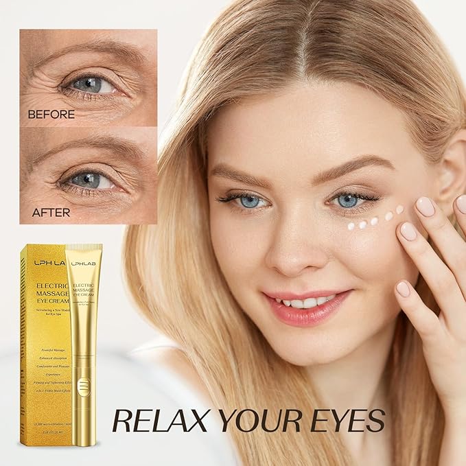 Eye Tightener Cream with Electric Massage Head, Smooths & Tightens the Look of Wrinkles Fine Lines Bags, Anti-Aging with Retinol Hyaluronic Acid, Tired Eye Refreshment with Gentle Vibration, 15ml