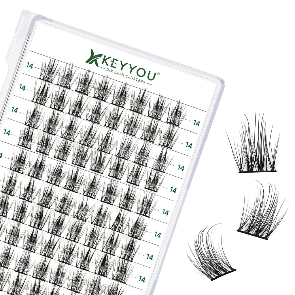 Lash Clusters 96pcs Individual Lashes D Curl 14mm Eyelash Clusters KEYYOU Volume Wispy Lash Extension Soft&Comfortable Easy DIY at Home(Y15,D-14mm)