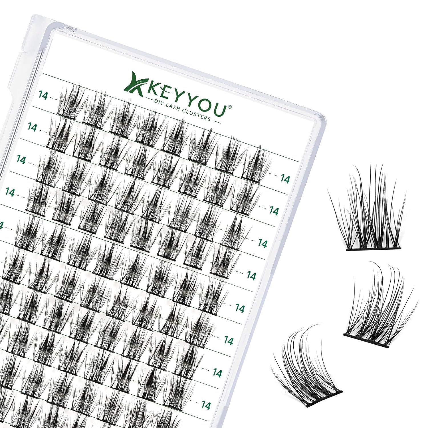 Lash Clusters 96pcs Individual Lashes D Curl 14mm Eyelash Clusters KEYYOU Volume Wispy Lash Extension Soft&Comfortable Easy DIY at Home(Y15,D-14mm)
