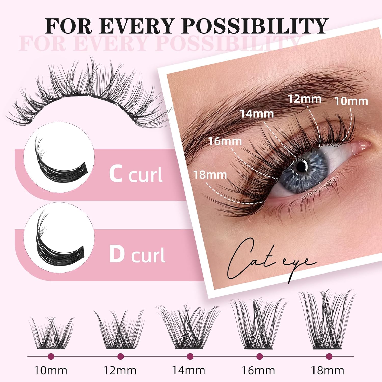 Lashes Clusters D Curl Fluffy Lash Clusters 0.07D 10-18 MIX 132 Eyelashes Individual Eyelashes Clusters DIY Lash Extensions at Home False Eyelash Wide Band Natural Eye Lash Clusters U23 Lash