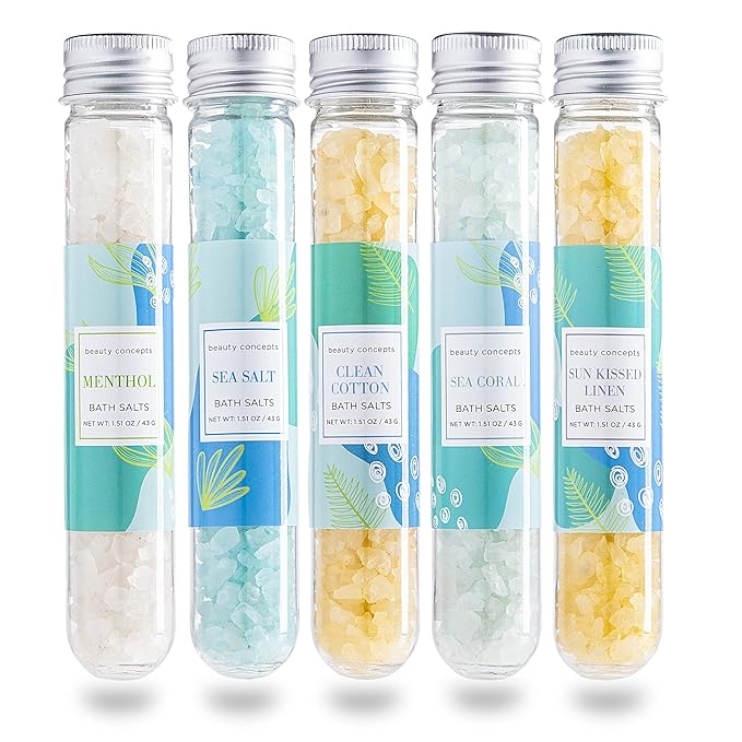 B.C. Beauty Concepts Aromatherapy Bath Salts- Epsom Salts for Soaking, Relaxing Bath Spa Set, Scented in Vanilla Almond, Shea Butter, Sweet Mint, Honey Rose, and Lavender, Relaxing Beach