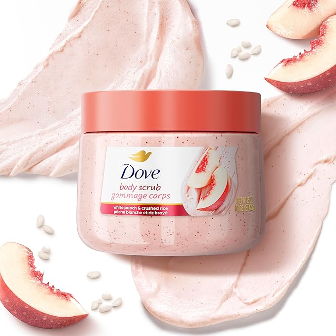 Dove White Peaches & Crushed Rice Body Scrub Exfoliates and Deeply Nourishes for Smooth, Radiant Skin 15oz