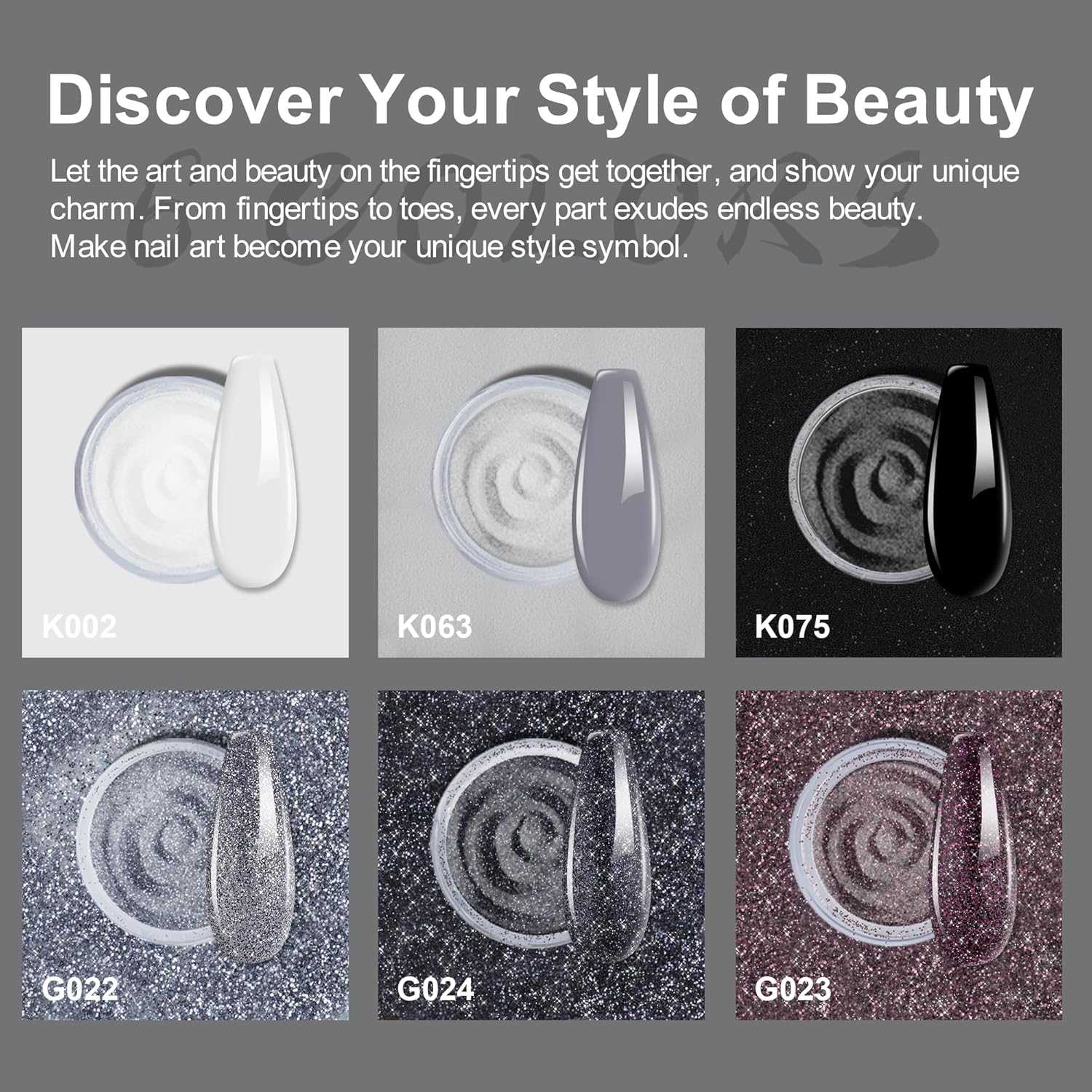 Dip Powder Nail Kit Starter, 6 Colors Glitter Dark Black White Dipping Powder Kit With Base & Top Coat/Activator/Brush Saver, Nail Art Manicure Salon DIY for Daily at Home Party Gifts for Women