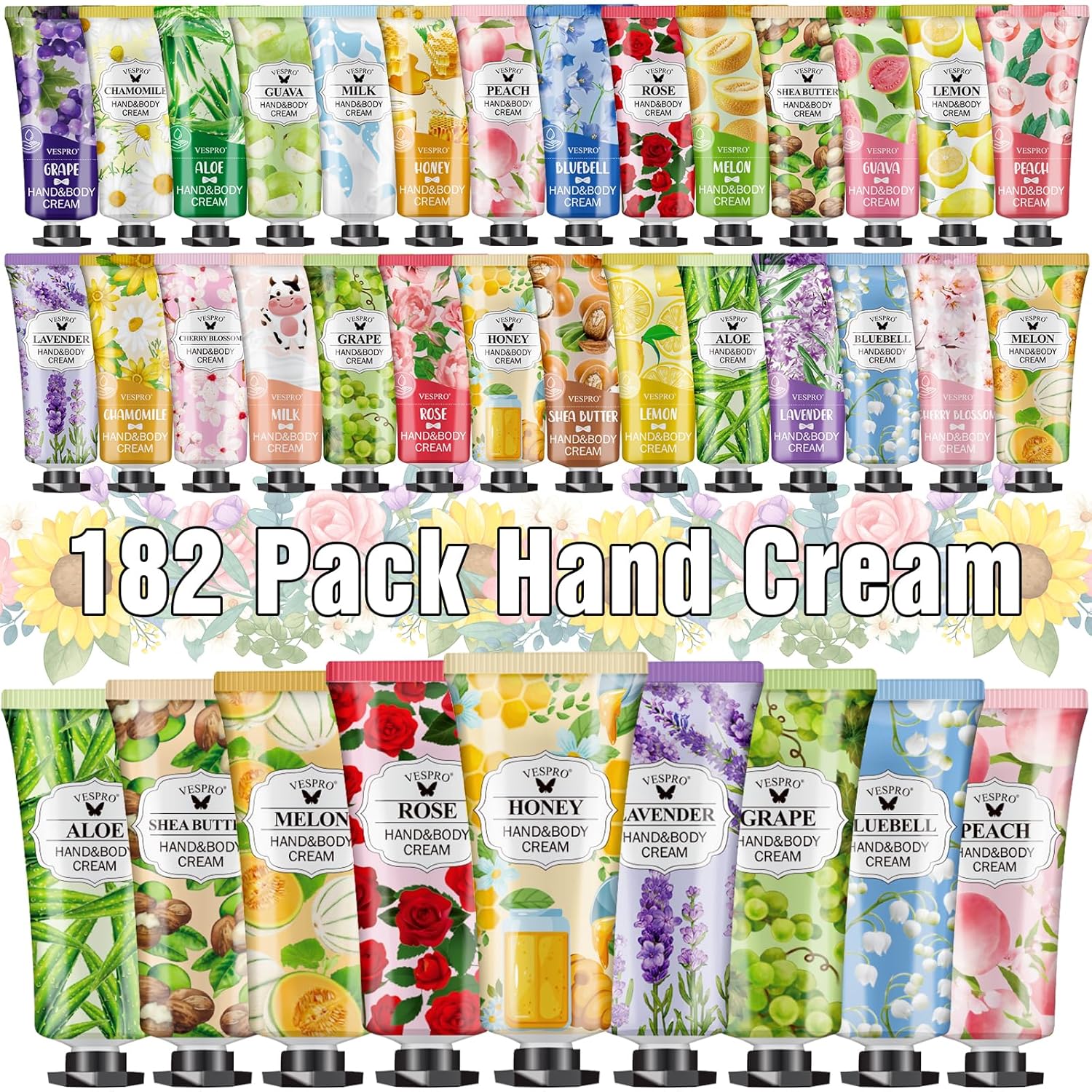 182 Pack Hand Cream Set For Women, Hand Lotion for Bridal Shower Favors, Thank You Gifts, Bridesmaid Gifts, Birthday Gifts and Small Gifts for Women, Hand Lotion Travel Size for Dry Cracked Hands