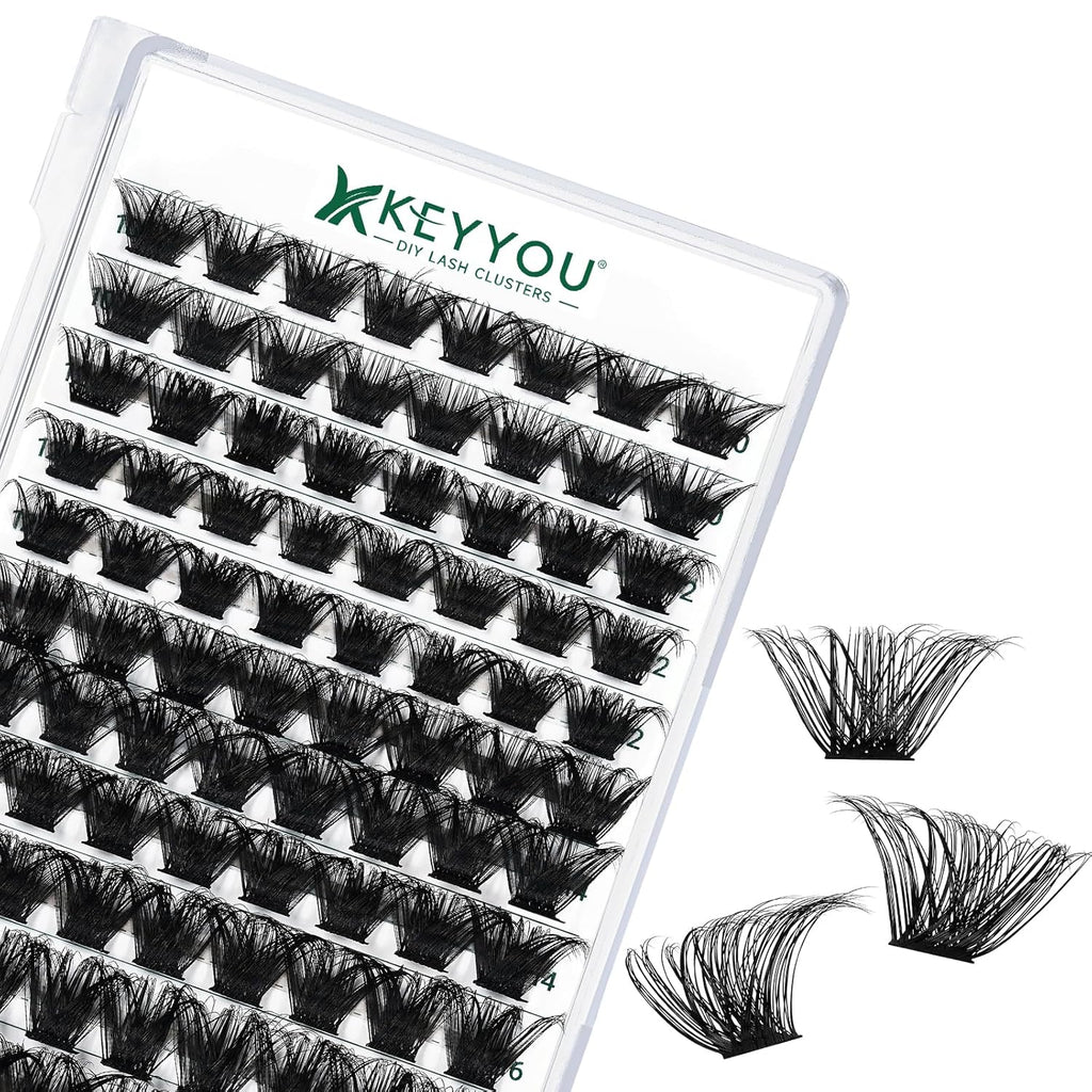 Lash Clusters 96pcs Individual Lashes Y24 D Curl 8-18MIX Eyelash Clusters KEYYOU Volume Wispy Lash Extension Soft&Comfortable Easy DIY at Home(Y24,D-8-18MIX)