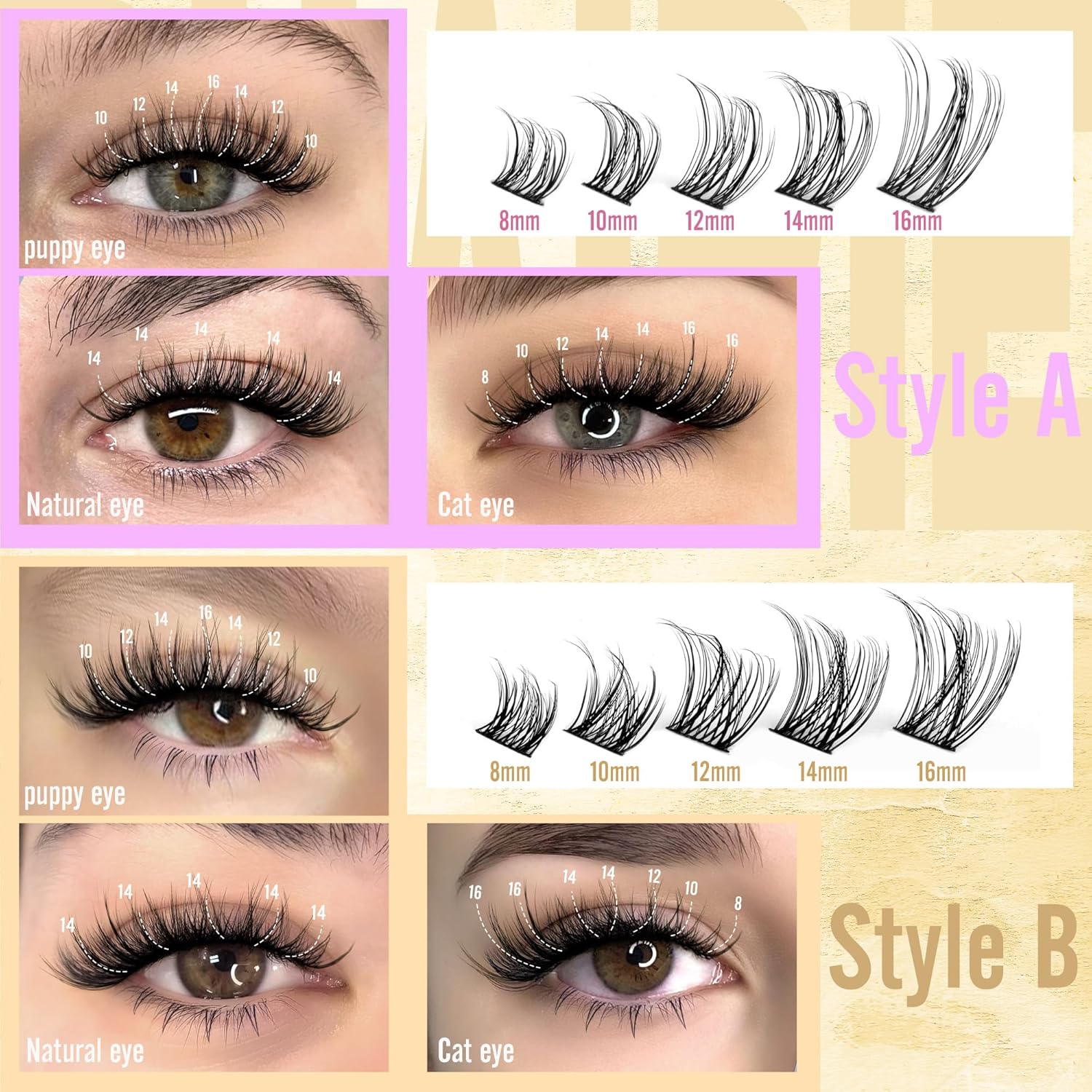 Ruairie Natural Lash Clusters Kit Wispy Lash Extension Kit 4 Styles Eyelash Extension Kit 143pcs Eyelash Clusters Kit D-Curly Individual Lashes Kit with Bottom Lash Clusters