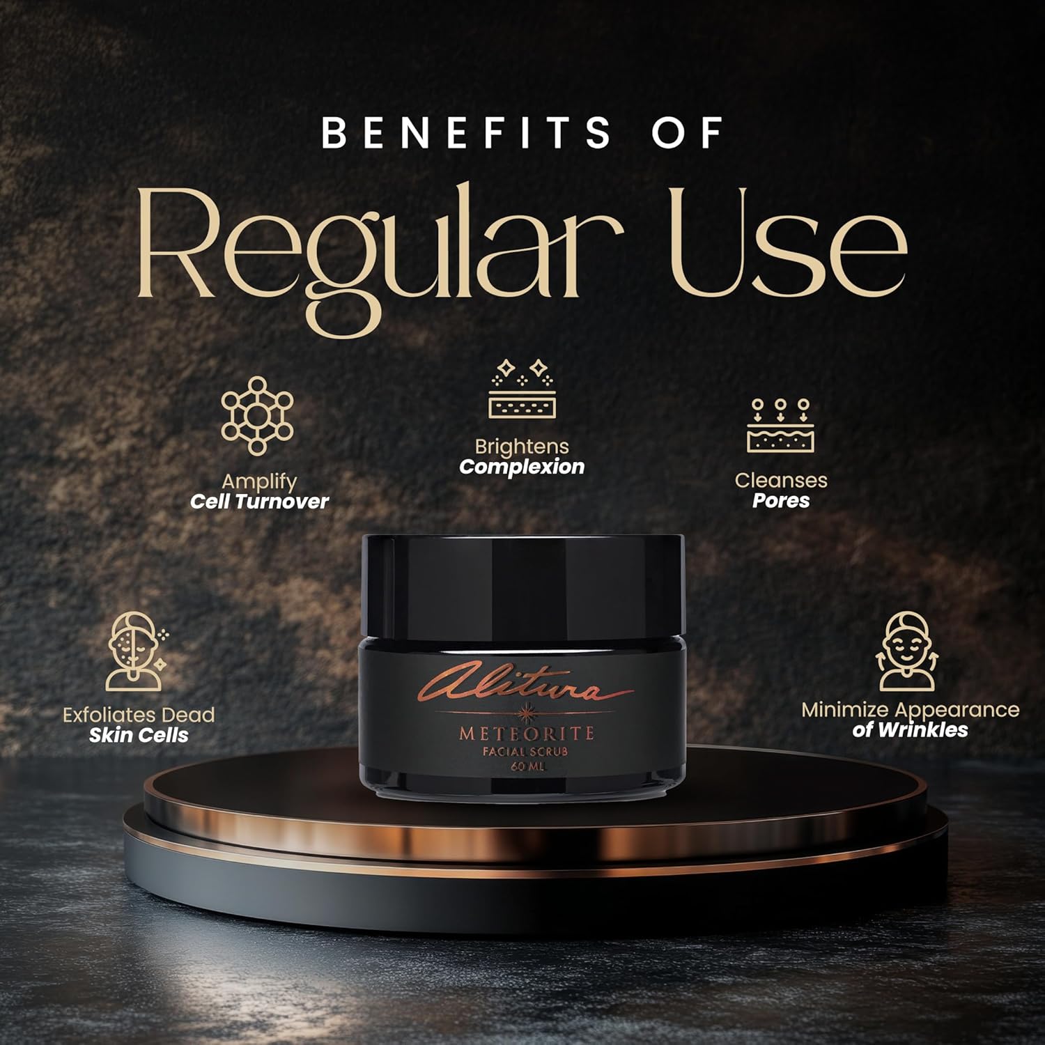 Alitura Meteorite Scrub – Exfoliating Face & Body Scrub with Pearl Powder & Bamboo Stem Cells – Brightening & Anti-Aging Exfoliant for Dead Skin, Dark Spots, and Fine Lines – For Men & Women, 60ml