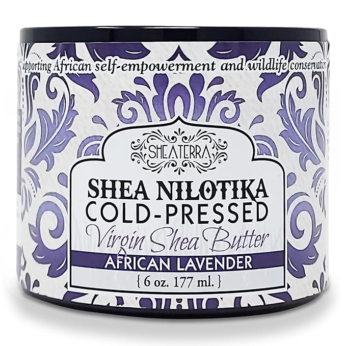 Shea Terra Organics 100% Organic Cold-Pressed Virgin Shea Butter – S. African Lavender | Natural Anti-Aging Daily Skin, Nails & Hair Cream to Soften & Rejuvenate Skin & Reduce Stretch Mark – 6 oz