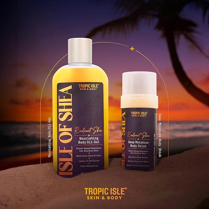 ISLE OF SHEA Radiant Skin Nourishing Body Oil-Gel Shea Butter and Jamaican Black Castor Oil, Ideal for Dry Skin, Cruelty Free, 8oz
