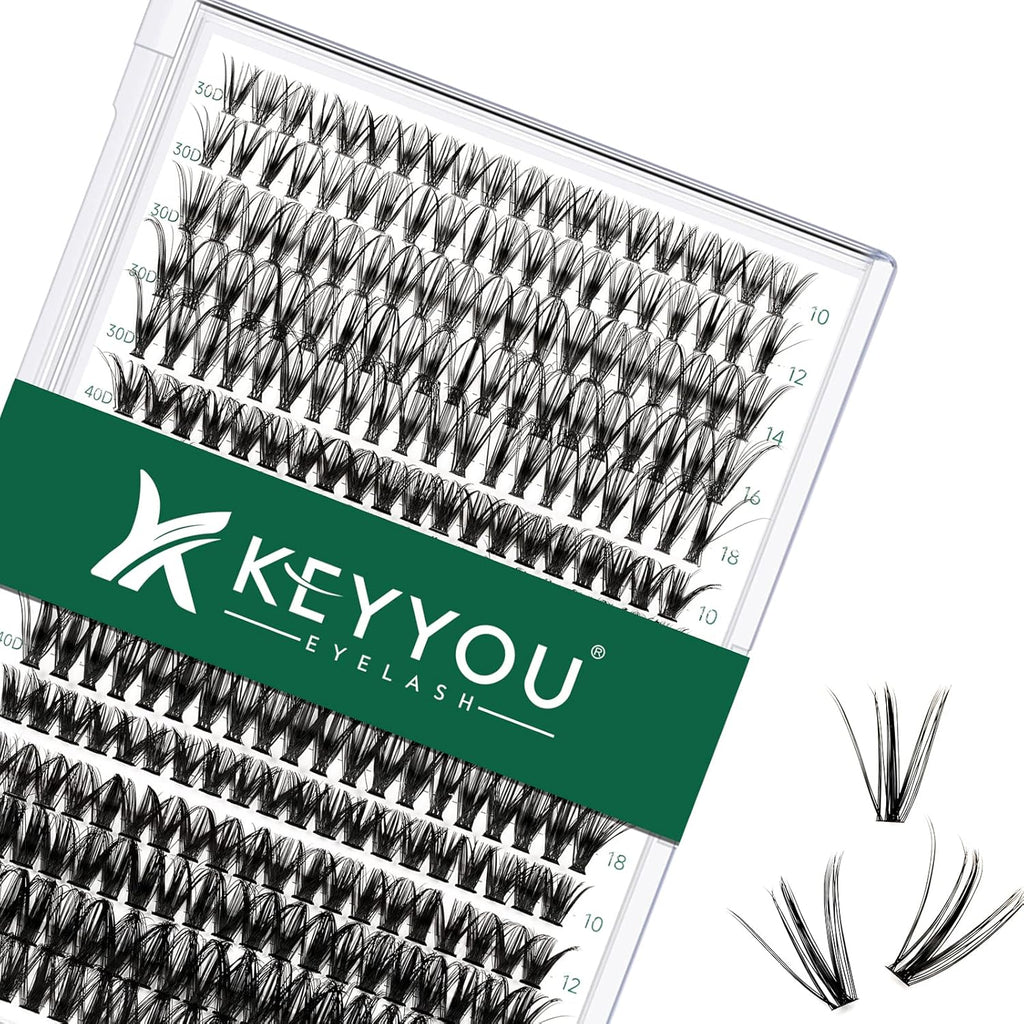 Lash Clusters 300pcs Individual Lashes 30D+40D+50D 0.07C Curl 10-18MIX DIY Eyelash Extension KEYYOU Large Tray Volume Soft&Natural Eyelash Clusters(30D+40D+50D-0.07C,10-18MIX）