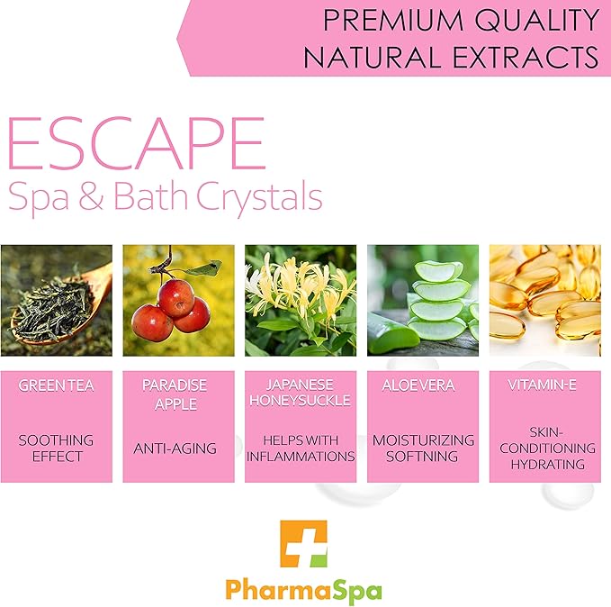 Nature: Spa and Bath Crystals with All-Natural Extracts - 385 g/13 oz – Epsom Bath Salt for Hot Tub Aromatherapy and Relaxation – Gluten Free, Parabens Free, Cruelty Free (Escape)
