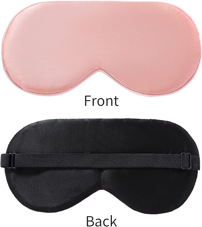 2-Pack 100% Real Natural Silk Eye Mask, Silk Sleeping Mask, Shade Puffy Eye Gift with Adjustable Straps, Sleep Eye Mask, SHJINJU Eye Mask Shade (Black and Leather Powder)