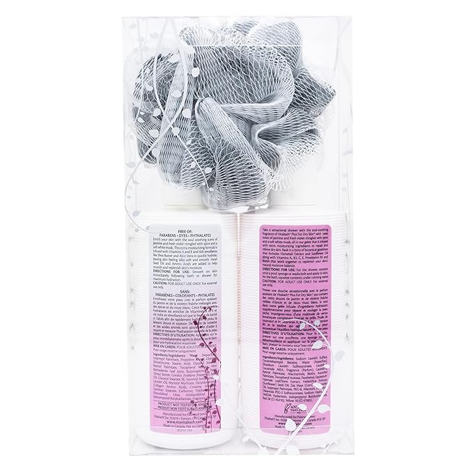 Vitabath Plus For Dry Skin Everyday Skincare Set Moisturizing Shower Gel Wash, Reviving Lotion & Exfoliating Body Scrubber Pouf - Nourishing Foam Cleanser & Dry Skin Hydration for Women & Men