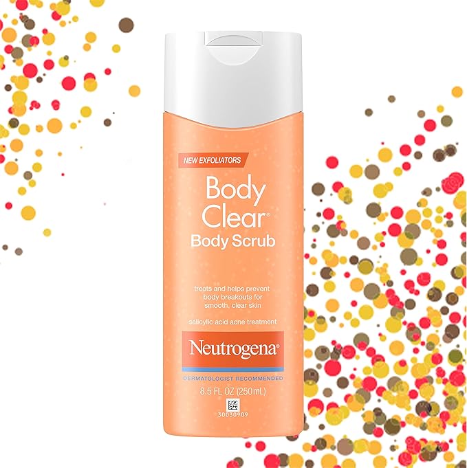 Neutrogena Body Clear Oil Free Acne Body Scrub with Salicylic Acid, Exfoliating Body Wash for Back, Chest, and Shoulders, 8.5 fl. oz (Pack of 2)