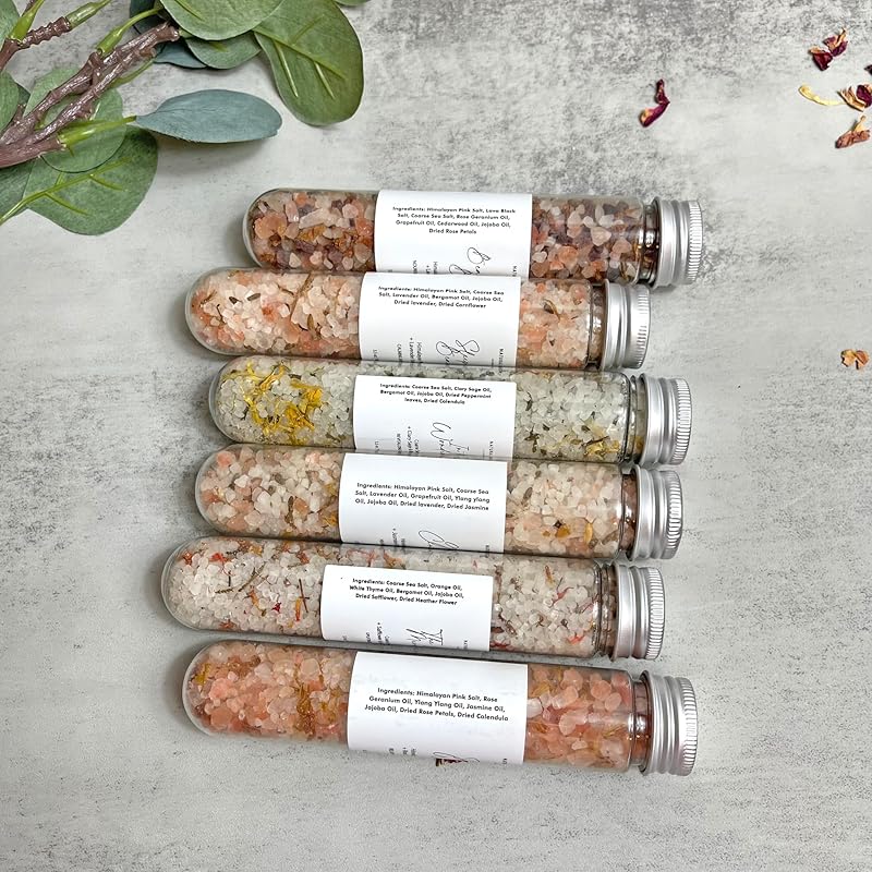 Handmade Bath Salt Gift Set 6 Pack, All Natural, Scented with Essential Oils, Gift for Women