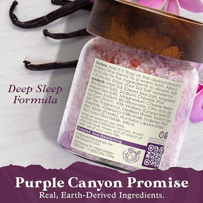 PURPLE CANYON SolSalts Twilight Deep Sleep Bath Salts 10oz | Magnesium-Infused Sandalwood & Vanilla Aromatherapy with Clay Crumbles