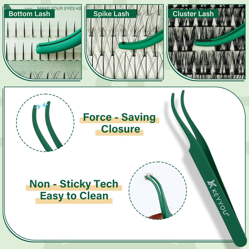 KEYYOU Lash Extension Kit Mixed 5-16mm Eyelash Extension Kit with Bottom Lashes Multi-Type Lash Clusters with Bond and Seal Applicator and Remover DIY at Home