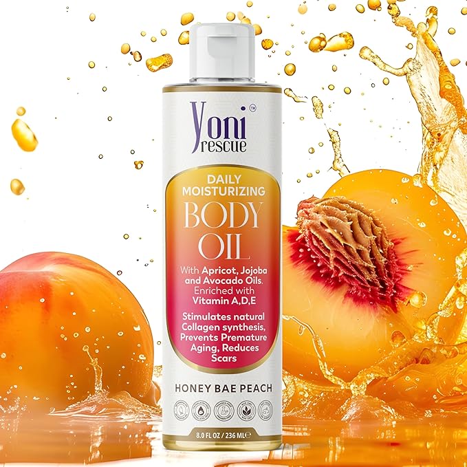 Daily Skin Moisturizing Body Oil with Apricot, Jojoba, Avocado & Vitamin E Oil | Hydrating & Nourishing for all Skin types | After Shower oil 8oz Honey Bae Peach Scented