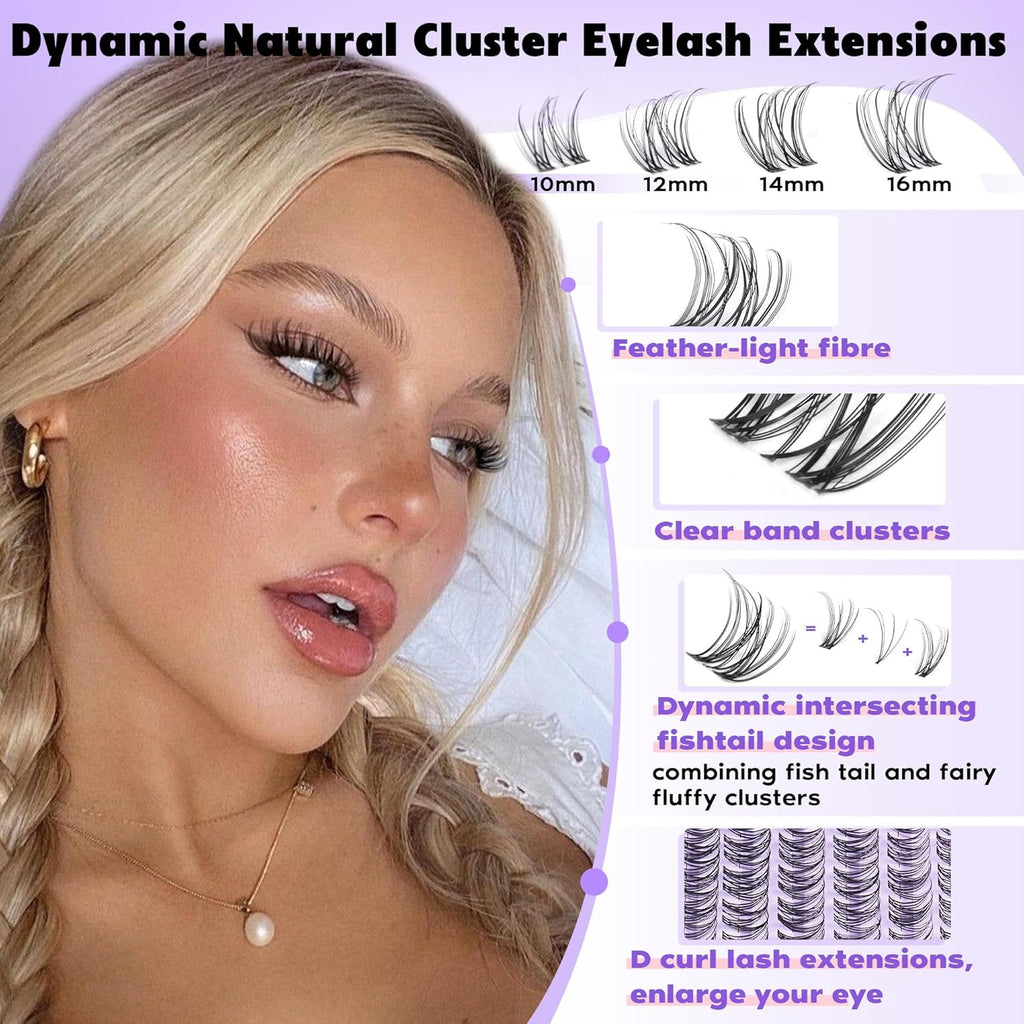 Invisible Band Lash Clusters Kit Wispy Natural Cluster Eyelash Extension Kit DIY Lash Extension Kit C Curl 10-16MM Eyelash Clusters Volume Individual Lashes Kit by Goddvenus