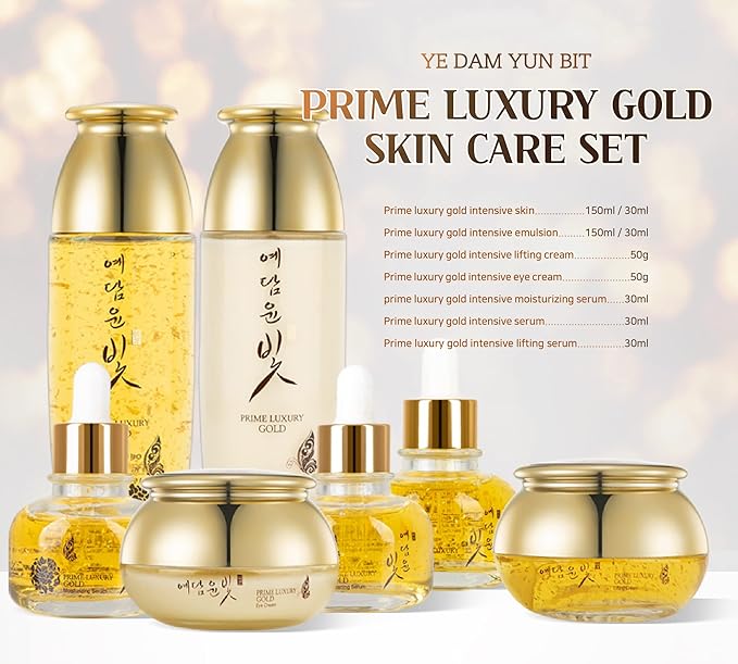 YEDAM YUN BIT Prime Luxury Gold Women Skin Care Set With Skin, Emulsion, Cream, Serum, Wrinkle Care Nourishing And Moisturizing, Calming Korea Cosmetics
