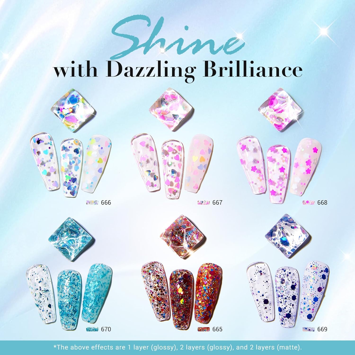 AZUREBEAUTY Dip Powder Nail Set, 6 Colors with Glitter in Pink and Aqua Blue, Light Dark Tones, No Lamp Needed, All Seasons, Dipping Powder Starter Kit for Manicure and Salon Use