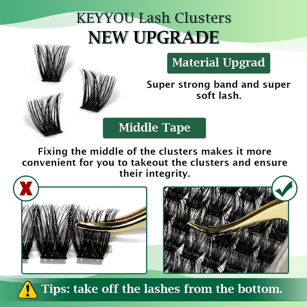 Lash Clusters 96pcs Individual Lashes Y01 D Curl 14mm Eyelash Clusters KEYYOU Volume Wispy Lash Extension Soft&Comfortable Easy DIY at Home(Y01,D-14mm)