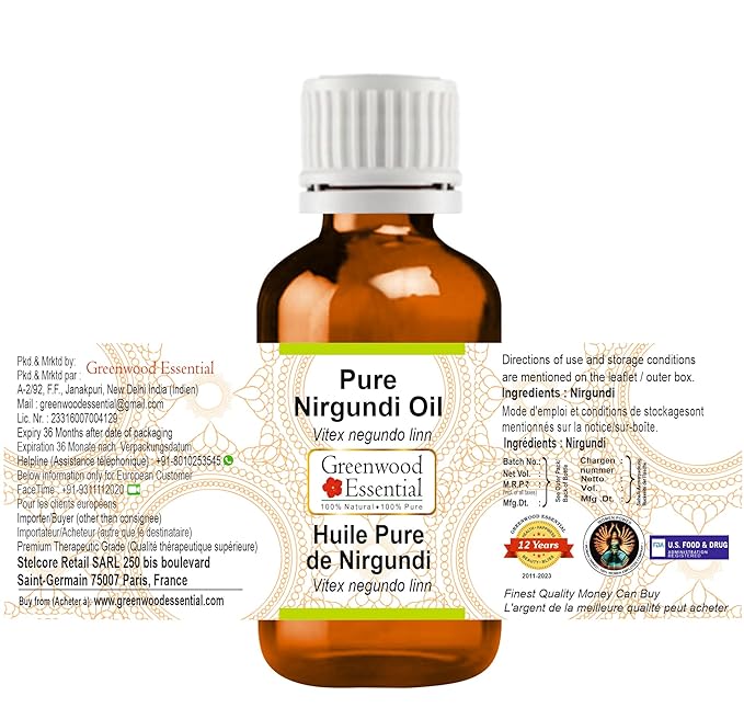 Pure Nirgundi Oil (Vitex negundo Linn) Natural Therapeutic Grade 30ml (1 oz)