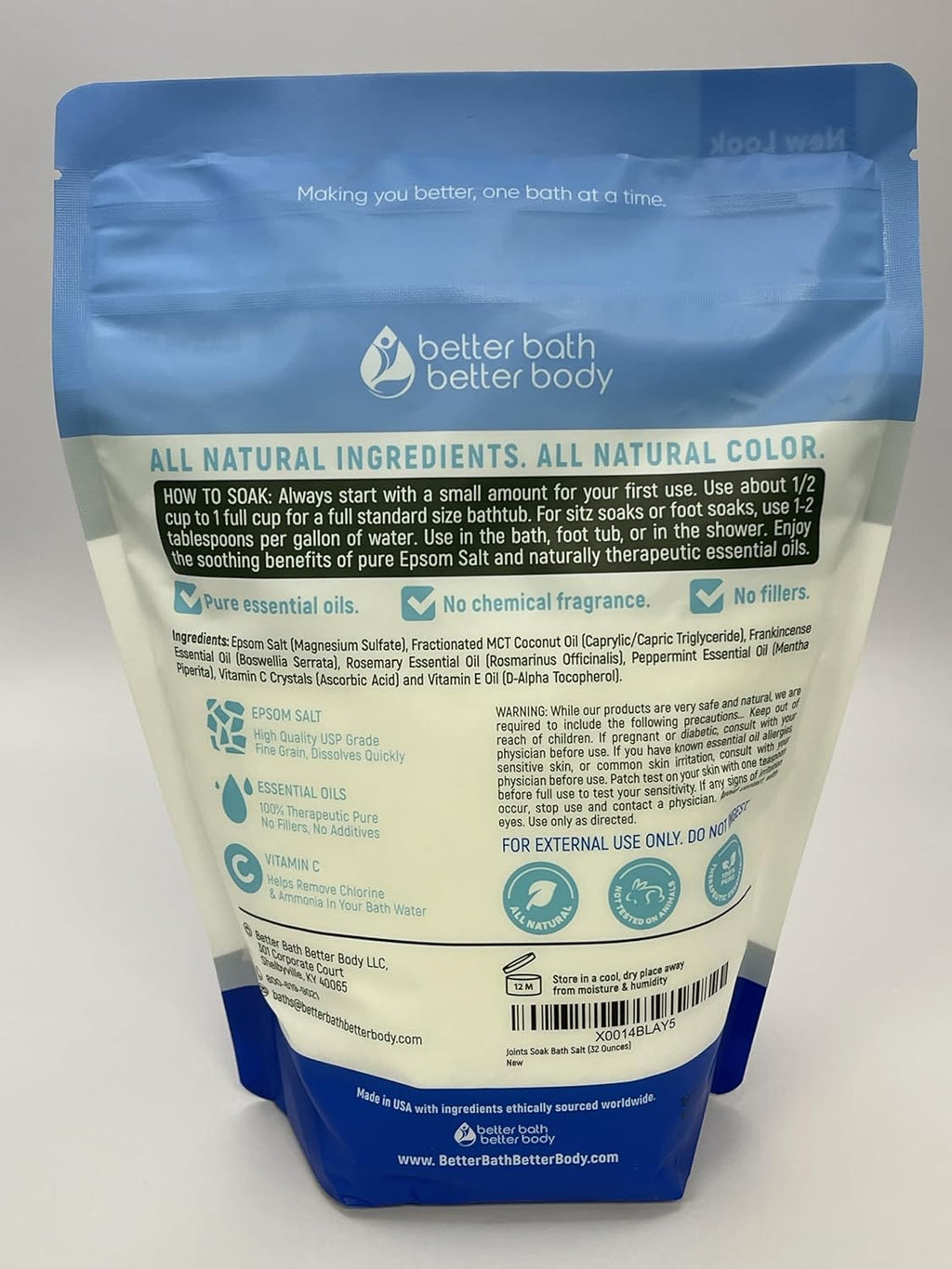 Joints Bath Soak (3 Pack with Scoop) Soothing Epsom Salt with Rosemary and Frankincense Essential Oils Plus Vitamin Crystals in BPA Free Pouch Three 2 lbs Pouches 6 Lbs Total