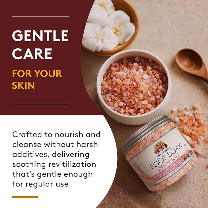 OKAY Foot Soak Detox Salt - Foot Soaking Salts for Dry Cracked Feet with Tea Tree Oil and Lavender Oil, Foot Bath, Pedicure Soak, Great for Men and Women, Athletes - 20 oz (Pack of 1)