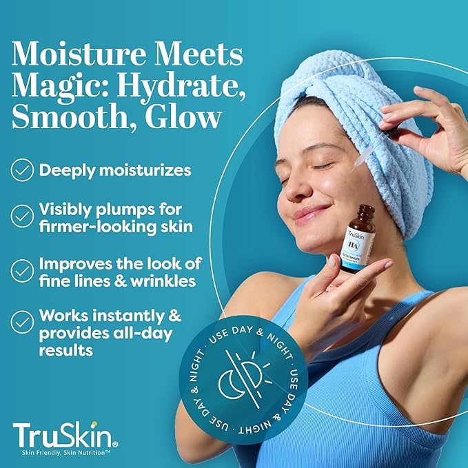 TruSkin Hyaluronic Acid Serum for Face + 7 Ultra Hydrating Ingredients – Best Face Serum for Moisturizing, Visibly Plumping Skin & Smoothing the Look of Fine Lines, 2 fl oz