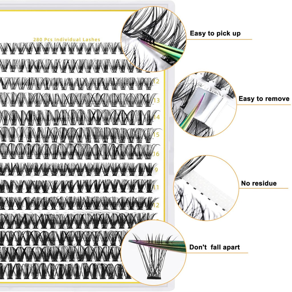 B&Qaugen Lash Clusters 30D+40D-D-12-18MIX Individual Lashes 280 Clusters False Eyelash 9-16MIX Extensions DIY Eyelash Extensions at Home (30D+40D,D-12-18MIX)