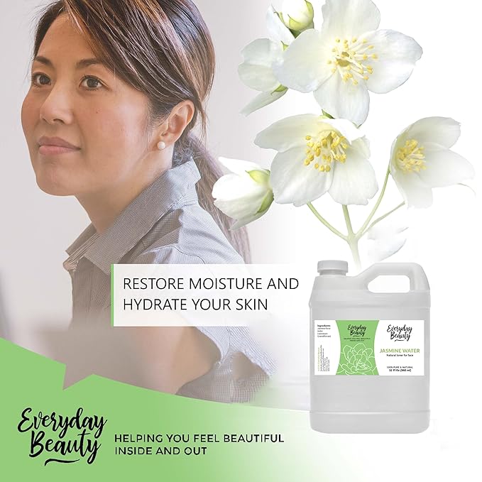 Jasmine Water Facial Toner - Bulk 32 Fl Oz - All Natural Hydrating Spray Mist for Face and Hair - 100% All Natural Jasmine Water Hydrosol