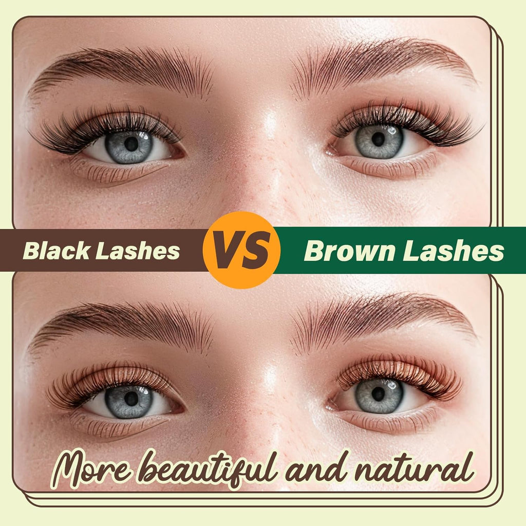 KEYYOU Brown Lash Clusters Natural Lash Extensions Wispy Eyelash Clusters 280Pcs D Curl Eyelash Extensions for Beginner Friendly Dark Lash Clusters Brown Eyelash Extensions (Brown-30D40D-D-8-16MIX）