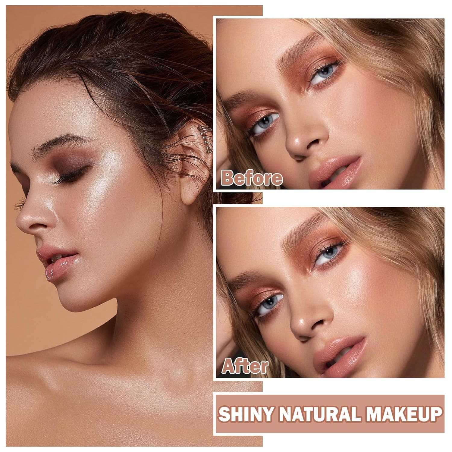 Face Glitter Highlighter Makeup Palette Shimmer Contour Powder Waterproof Long-Lasting, Brightens Face Complexion Contour Illuminator Highlighters Blush Powder Makeup Palette-04 Ginger Color