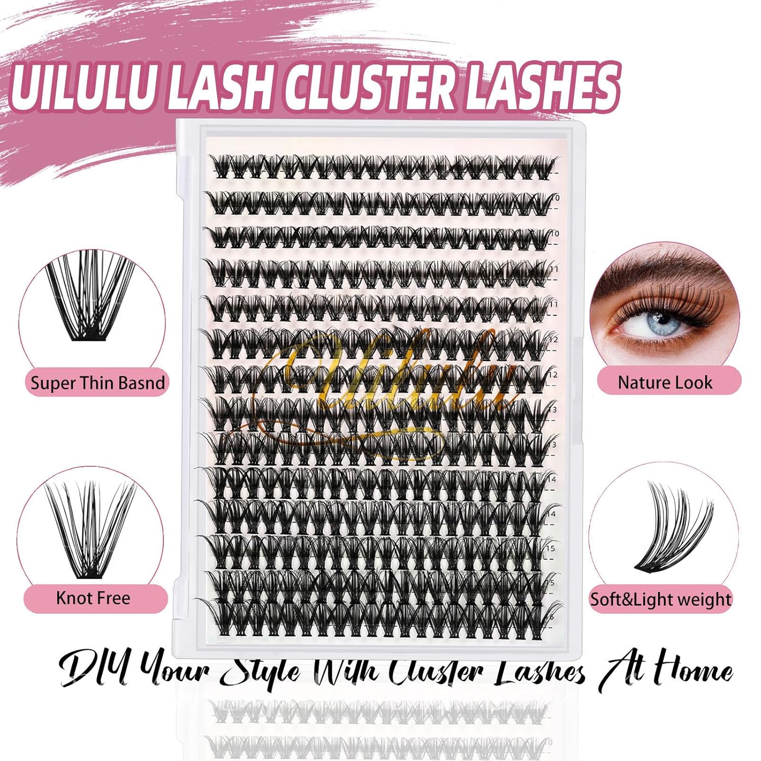 Lash Clusters D Curl Individual Lashes 40D 0.07D 9-16 MIX 280 Clusters Lashes DIY Lash Extensions at Home False Lashes Wispy Eye Lash Clusters(40D, 9-16 mix)