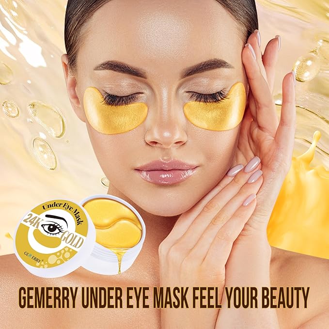 GEMERRY Under Eye Patches 60 Pcs - 24K Gold Under Eye Patches for Puffy eyes, Dark Circles, and Smooth Wrinkles, Perfect Gifts for Women Gentle Formula Self Care Under Eye Mask Rejuvenating Treatment
