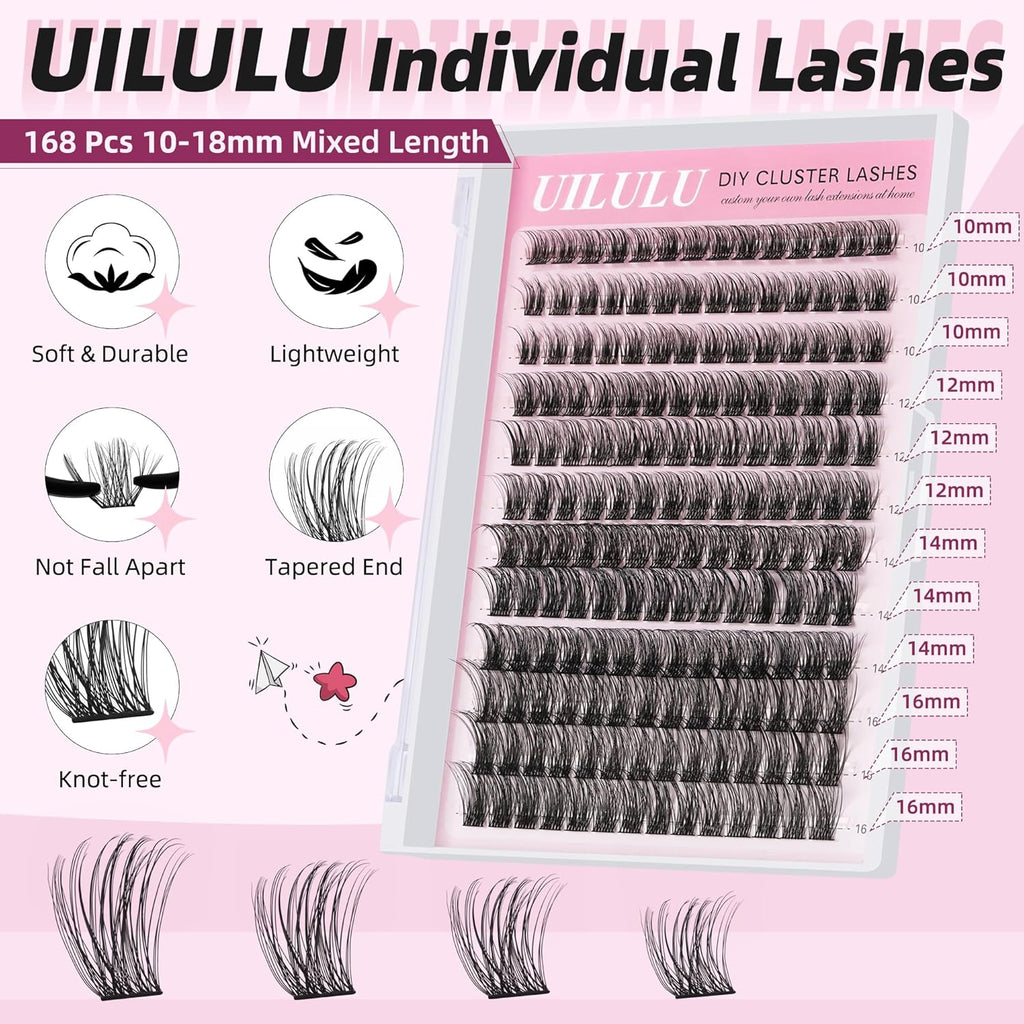 Lash Clusters D Curl Fluffy Clusters Lashes 0.07D 10-16 MIX 144 Eyelashes Individual Lashes Clusters DIY Lash Extensions at Home False Lashes Wide Band Natural Eye Lash Clusters(10-16mix)