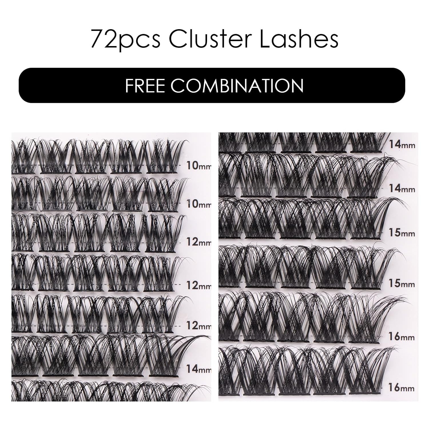 Cluster Lashes 72 Individual Lashes Clusters Eyelash Extensions False Eyelashes DIY Lash Extension Kit Reusable False Eyelashes Natural Look Mix 10-16mm C D Curl-DM01