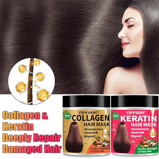Collagen Hair Mask & Keratin Hair Mask for Damaged Hair,Keratin Hair Treatment,Repair Deep Conditioner for Dry Hair,Vitamin E Natural Hydrating Hair Mask with Argan Oil All Hair Type,Hair Care Gifts