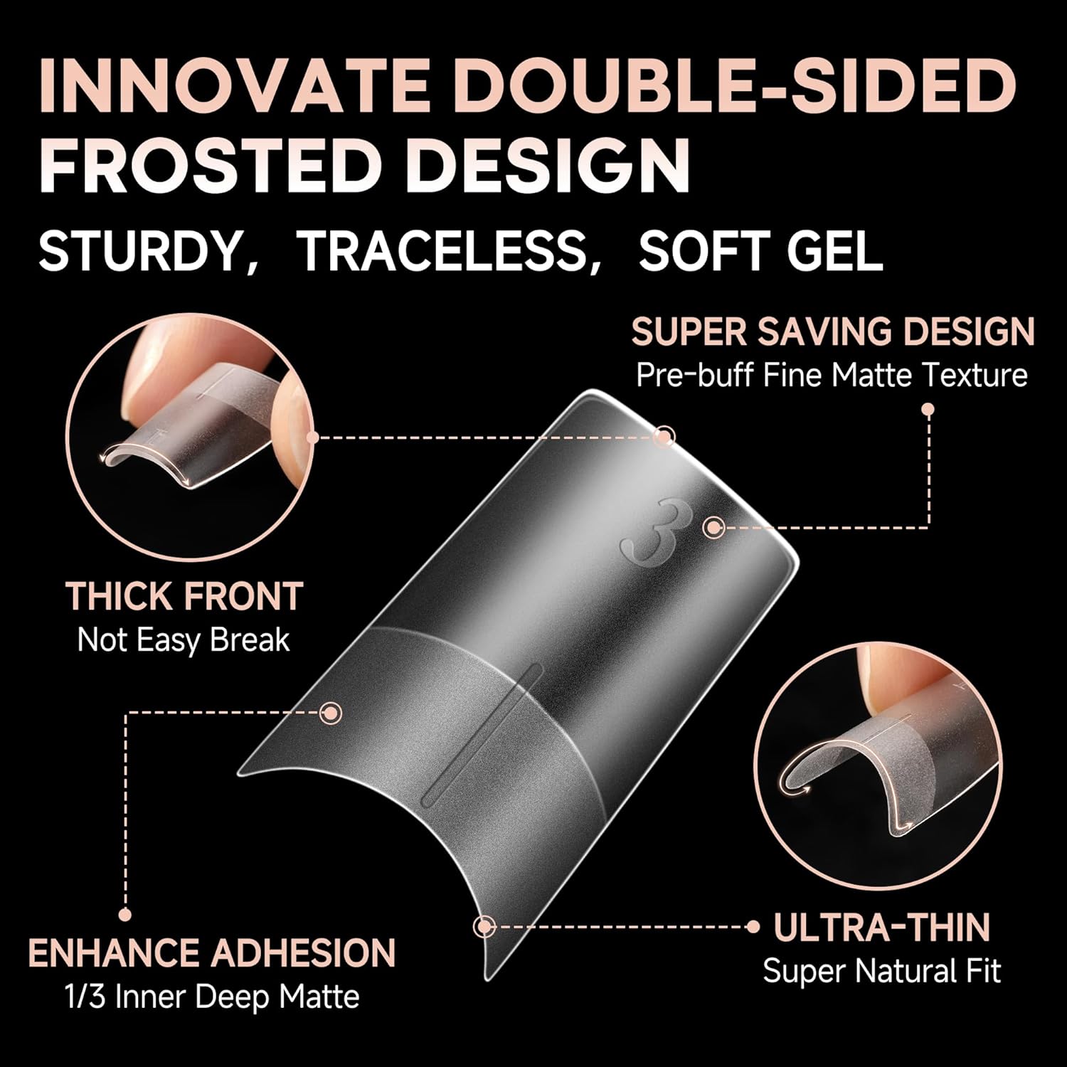 UNA GELLA Medium Square Gel Nail Tips 504pcs Full Matte Square Gel Tips Half Cover Clear False Nails Tips No C Curve with Position Line for Perfect Nail Extentions 12 Sizes, Gelly Tips