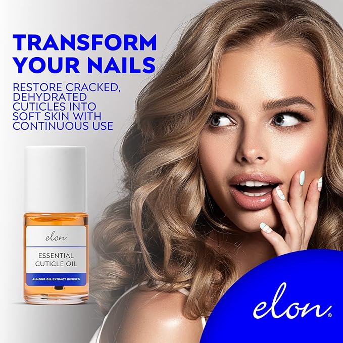 Elon Cuticle Oil for Nails w/Almond Oil Extract - Jojoba & Vitamin E - Softening & Hydrating Cuticles & Nails – Dermatologist Recommended – Bottle Size 0.5 oz