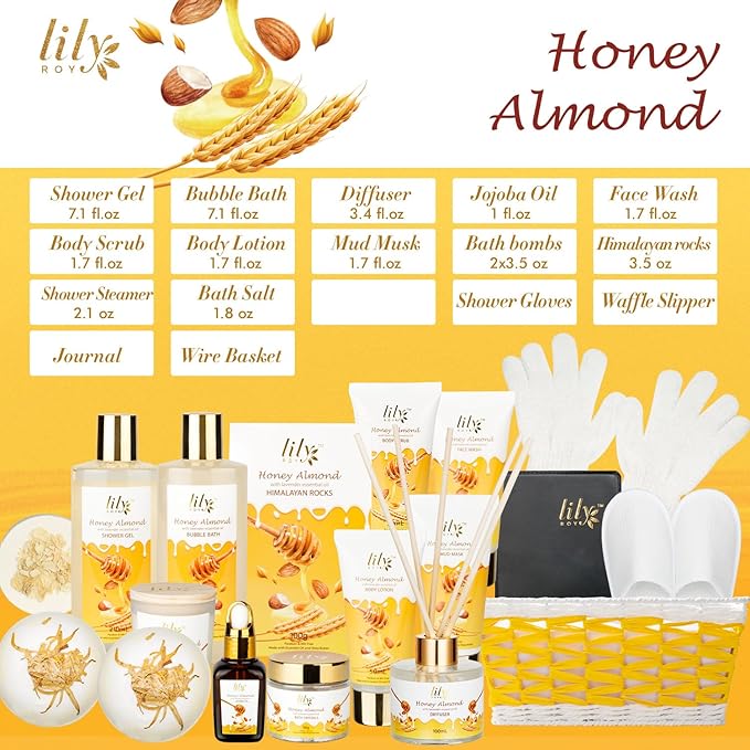 Mothers Day Gifts for Mom - 18-Piece Luxury Bath & Body Gift Basket Set for Women, Spa Gift Basket Self Care & Pampering Gifts for Her | Christmas, Birthday Gifts, All Occasion Present with Bath Bomb